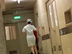 Slim legged bimbo in nurse uniform resisting sharking