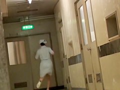 Slim legged bimbo in nurse uniform resisting sharking