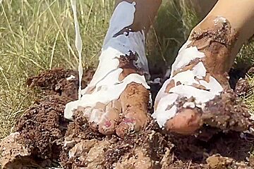 Smashing A Cake With My Feet  The Chocolate And Cream Gateaux Feels So Nice Between My Toes