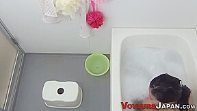 Spied On Japanese teen 18+ Babe Bathes And Fingers Hairy Pussy