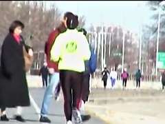 Sports woman running and waving candid ass on my cam 01zb