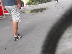 Spy beautiful blonde's ass in tight jeans and wedges