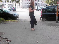 Spy beautiful blonde's ass in tight jeans and wedges