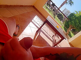 Stepmom Jerked Off Right On The Terrace And Was Awarded With A Creampie