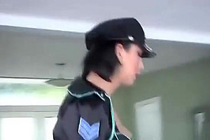 Stockinged shemale cop spanks
