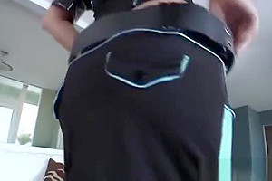 Stockinged shemale cop spanks