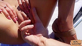 Stranded babes Ally and Angie fucked in a strangers car