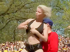 Striptease in front of massive audience