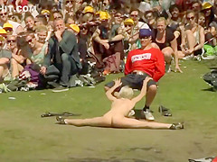 Striptease in front of massive audience