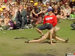 Striptease in front of massive audience