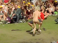 Striptease in front of massive audience