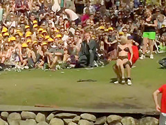 Striptease in front of massive audience