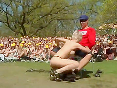 Striptease in front of massive audience