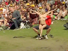 Striptease in front of massive audience
