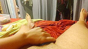 Stroked hard & lubed cock with oxball cock ring
