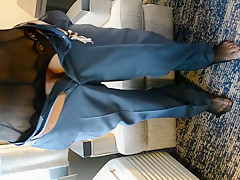 Suited Crossdressing Hung Stud strips and Shoots load on chest