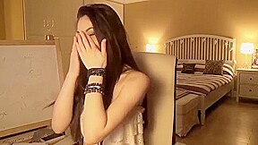 Super Sexy Brunette Striptease and Masturbating, Long Hair