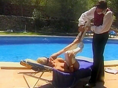 Superb German Blonde Seducing A Hard Pecker In The Backyard