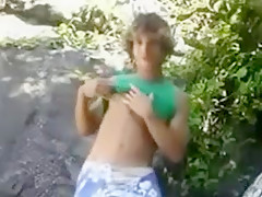 Surfer strips, masturbates