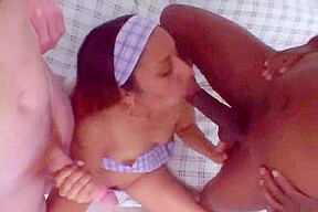 Sweet Babe Pleasured In Biracial Tag Team Action