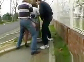 Sylvie, french BBW, fucked by 2 men in the street