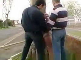 Sylvie, french BBW, fucked by 2 men in the street