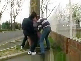 Sylvie, french BBW, fucked by 2 men in the street