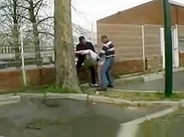 Sylvie, french BBW, fucked by 2 men in the street