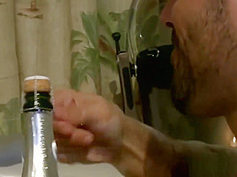 Tattooed mature hunk rimmed in bath