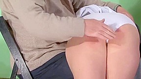 Teacher spanked and strapped on her barebottom by the headmaster