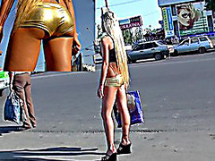 The constricted a-hole shorts of the golden color