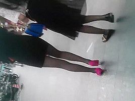 The girl in crotchless pantyhose and her friend