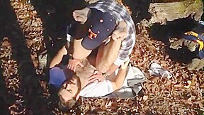 Three cubs having fun in the woods