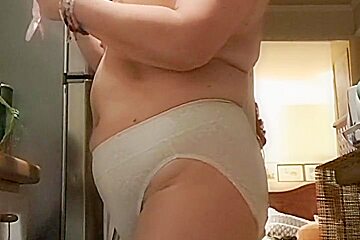 Tidying Up In The Kitchen Eating With Straw Berry, Hot Milf And Hot Step mommy