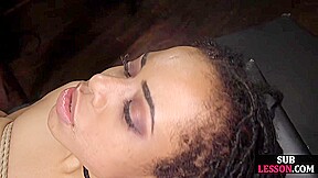 Trapped black BDSM slut fucked in ass by dominant fucker