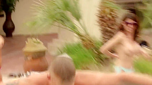 Trish engages in steamy foreplay during some fun time at the pool