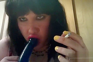 Ts Natalie Jenkins Smoking and sucking on a dildo