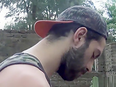 Twink latin stranger joins in for a threesome in public