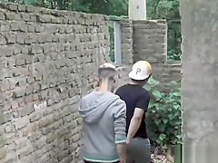Twink latin stranger joins in for a threesome in public