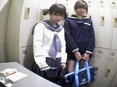 Two Asians blowing on one dong in Japanese sex video
