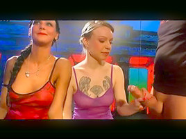 Two lovely sluts gangbanged and facialized