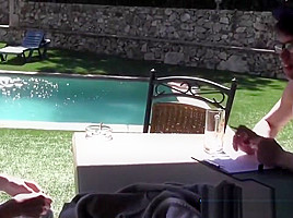Two very cute youngsters lusty anal fucking in the backyard