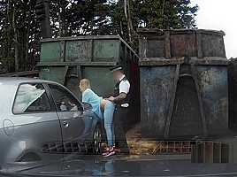 Uniformed cop fucks blonde outdoors