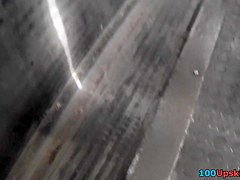 Upskirt filmed girl in sexy nylon stockings