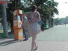 Upskirt porn with a flabby ass gal in a public place