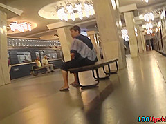 Upskirt shot of bubble ass of a hot brunette slim