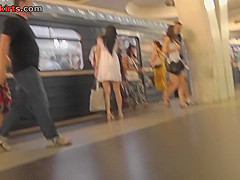 Upskirt shot of bubble ass of a hot brunette slim