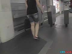 Upskirt vid of redhead girl's beautiful skinny ass