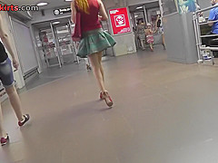 Upskirt vid of redhead girl's beautiful skinny ass