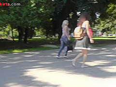 Upskirting g-string footage of brunette with skinny bum